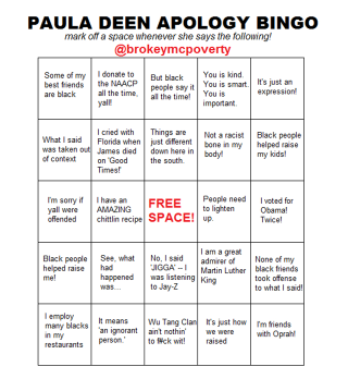 Illustration for article titled Get Ready to Play Paula Deen Apology Bingo!